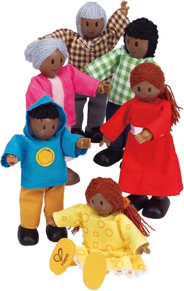 Hape Poppenfamilie 6 Stuks - Donkere huidskleur