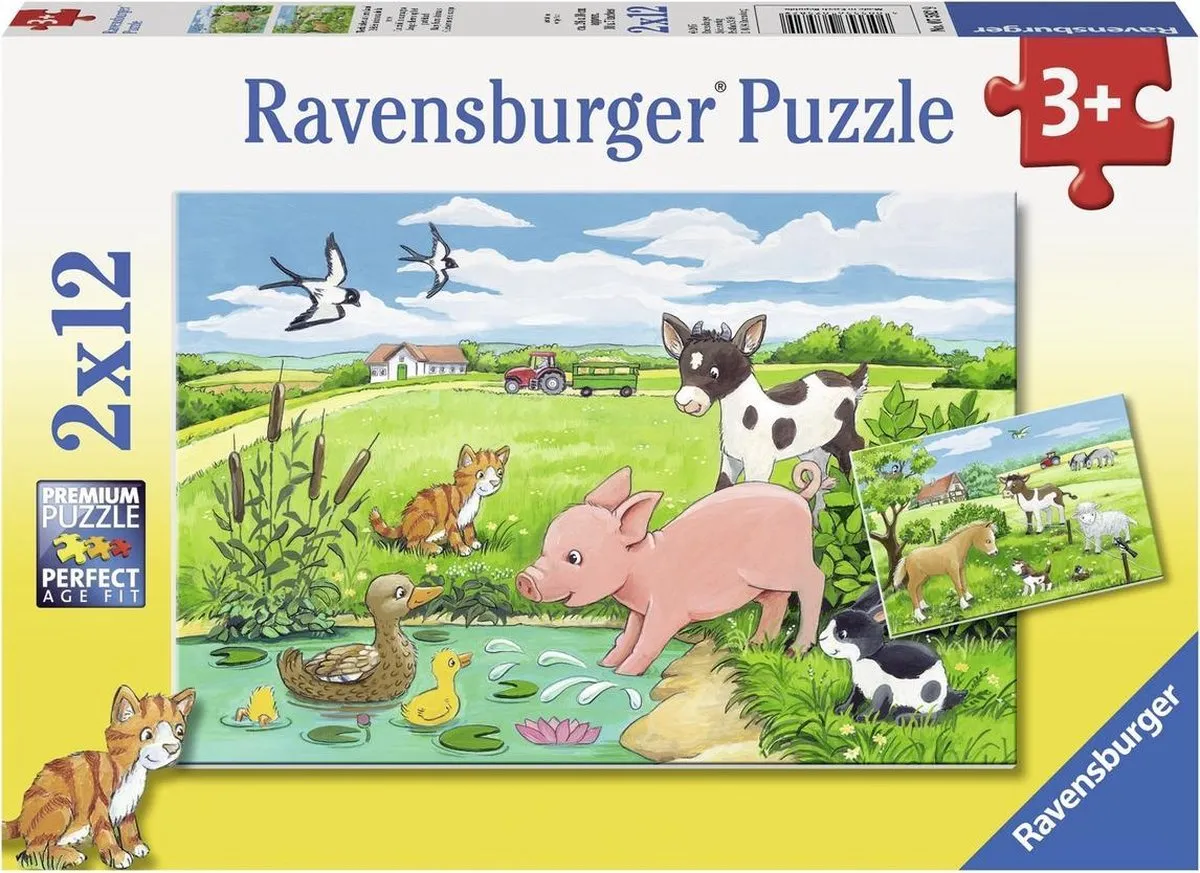 Ravensburger Jonge Dieren Platteland Puzzel - 2x12 Stuks Multicolor