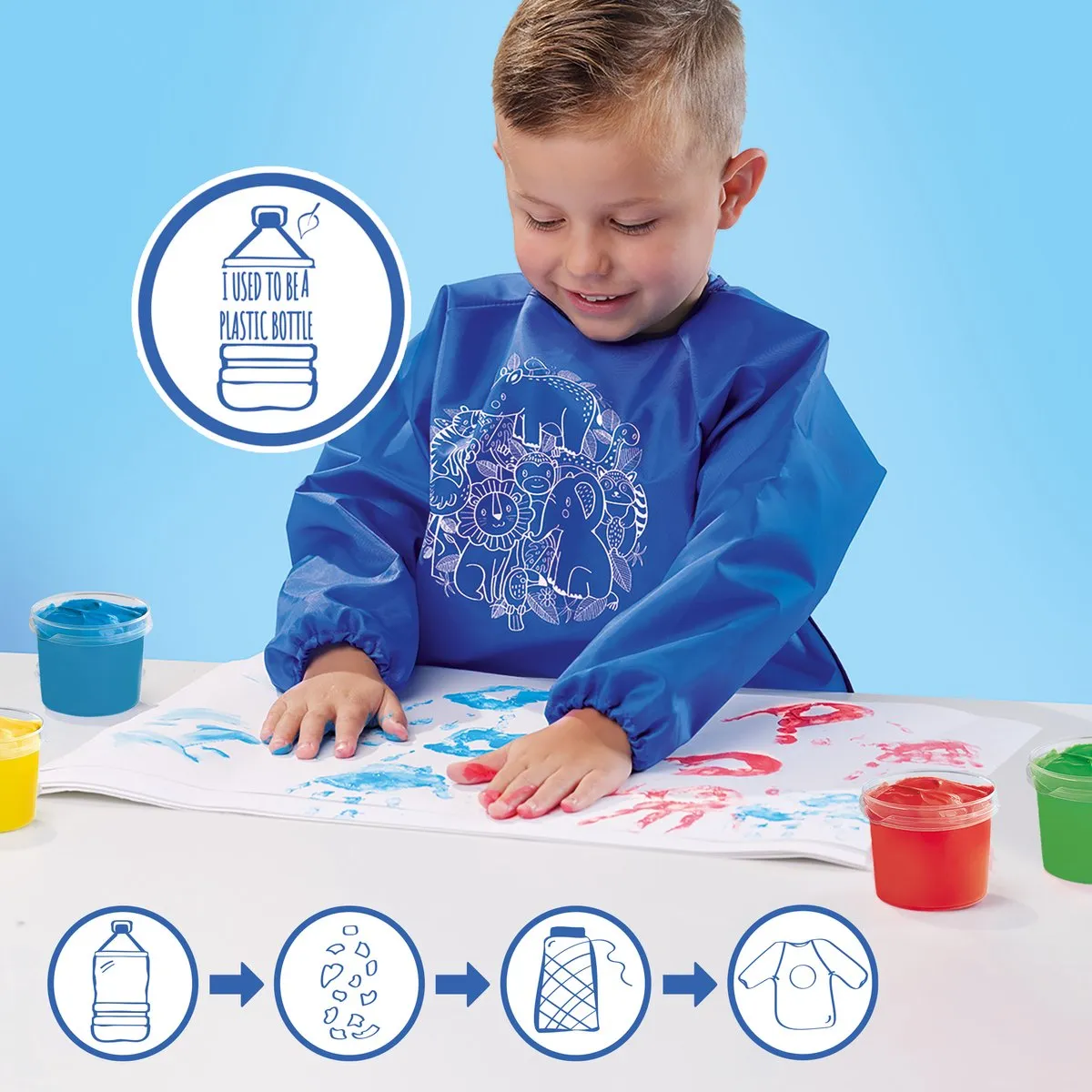 SES Creative Eco Vingerverf Set - 4 Kleuren Uitwasbaar - R-PET Schort & Papierrol