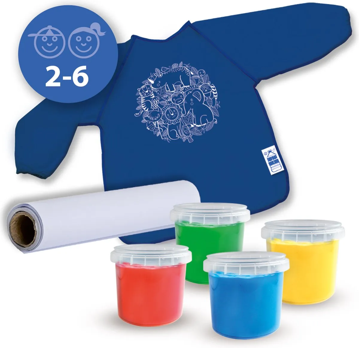 SES Creative Eco Vingerverf Set - 4 Kleuren Uitwasbaar - R-PET Schort & Papierrol