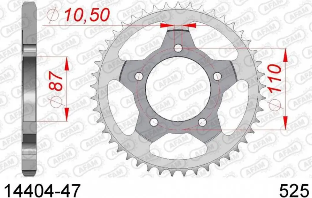 Couronne transmission Afam pour moto Suzuki 400 Bandit 1991 à 1995 47 dts P 525