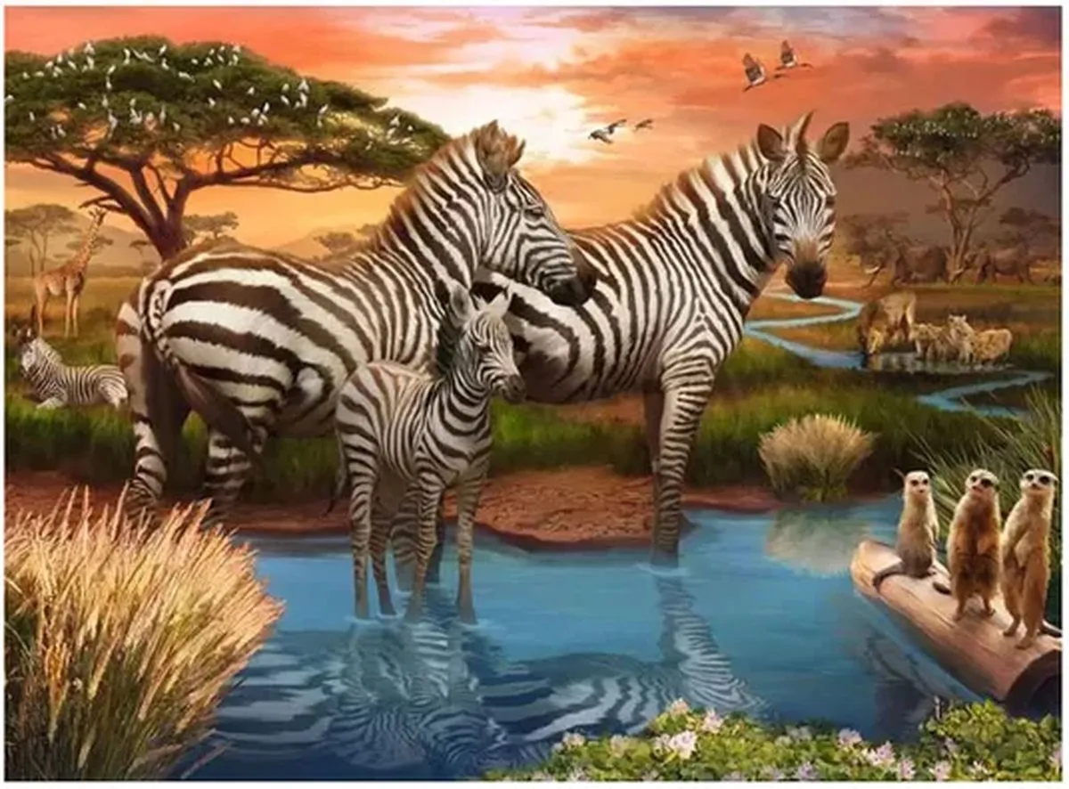 Ravensburger Legpuzzel Zebra's Bij de Drinkplaats 1000 Stuks