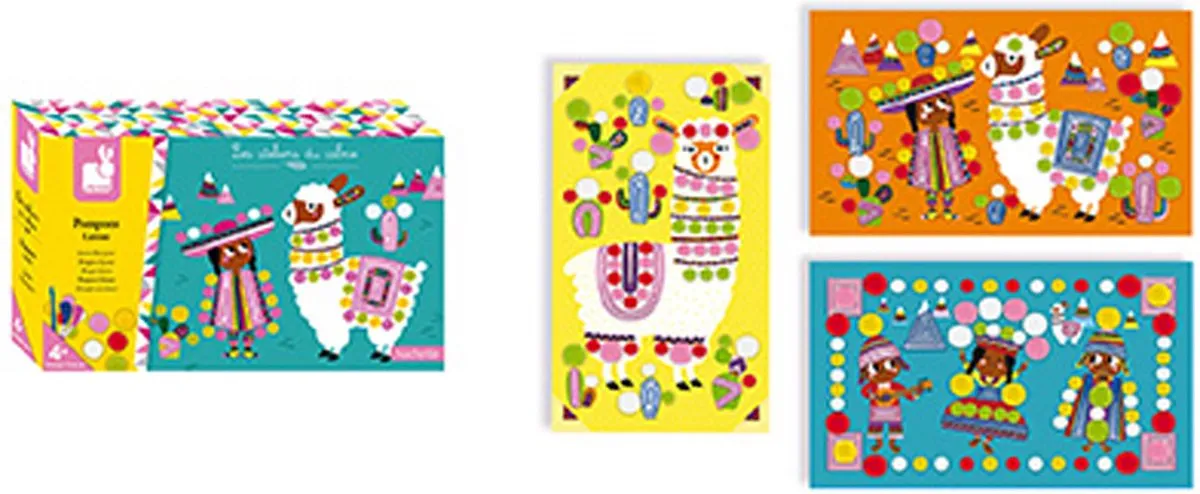 Janod Lama Pom-poms - 3 Plakplaten met 200 Pompoms - Vanaf 4 jaar - afbeelding 6 van 6