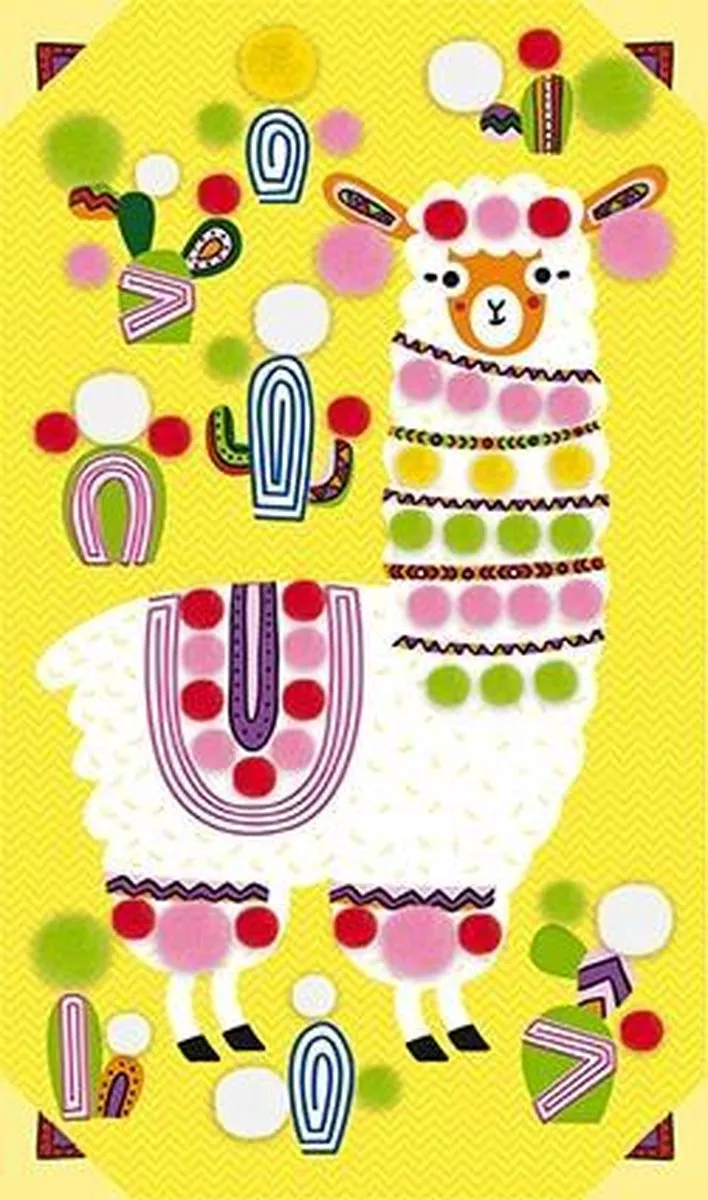 Janod Lama Pom-poms - 3 Plakplaten met 200 Pompoms - Vanaf 4 jaar