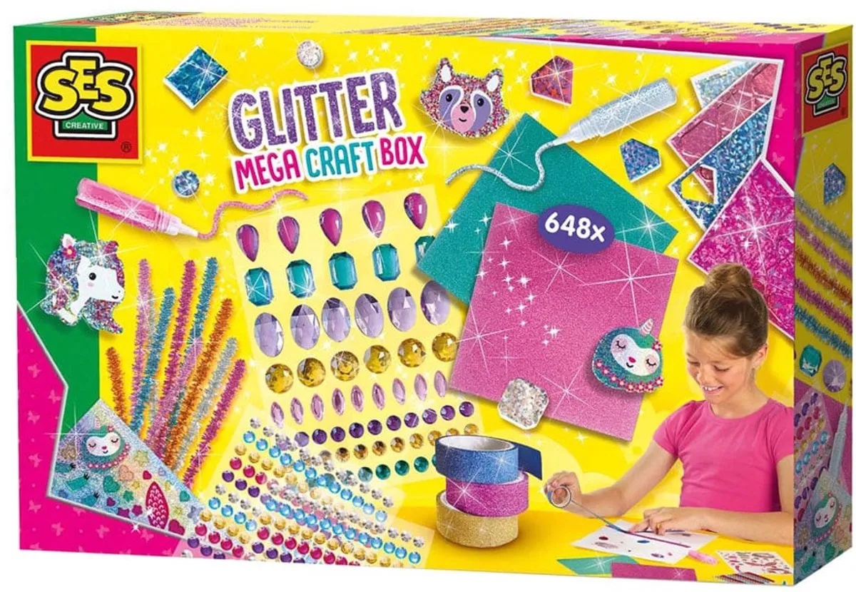 SES Creative Hobby Pink Glitter Mega Knutseldoos - 648 Stuks