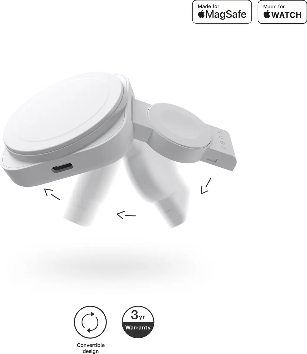Zens Travel Charger Pro 2 ZEDC24W Draadloze Lader - 2x Qi2 20W - iPhone/Apple Watch - Wit - afbeelding 4 van 6