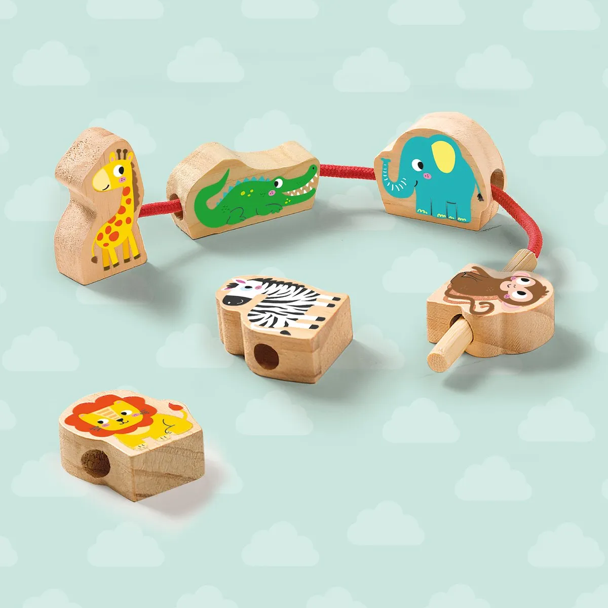 SES Creative Tiny Talents Houten Dierenkralen Rijgen - 6 Stuks