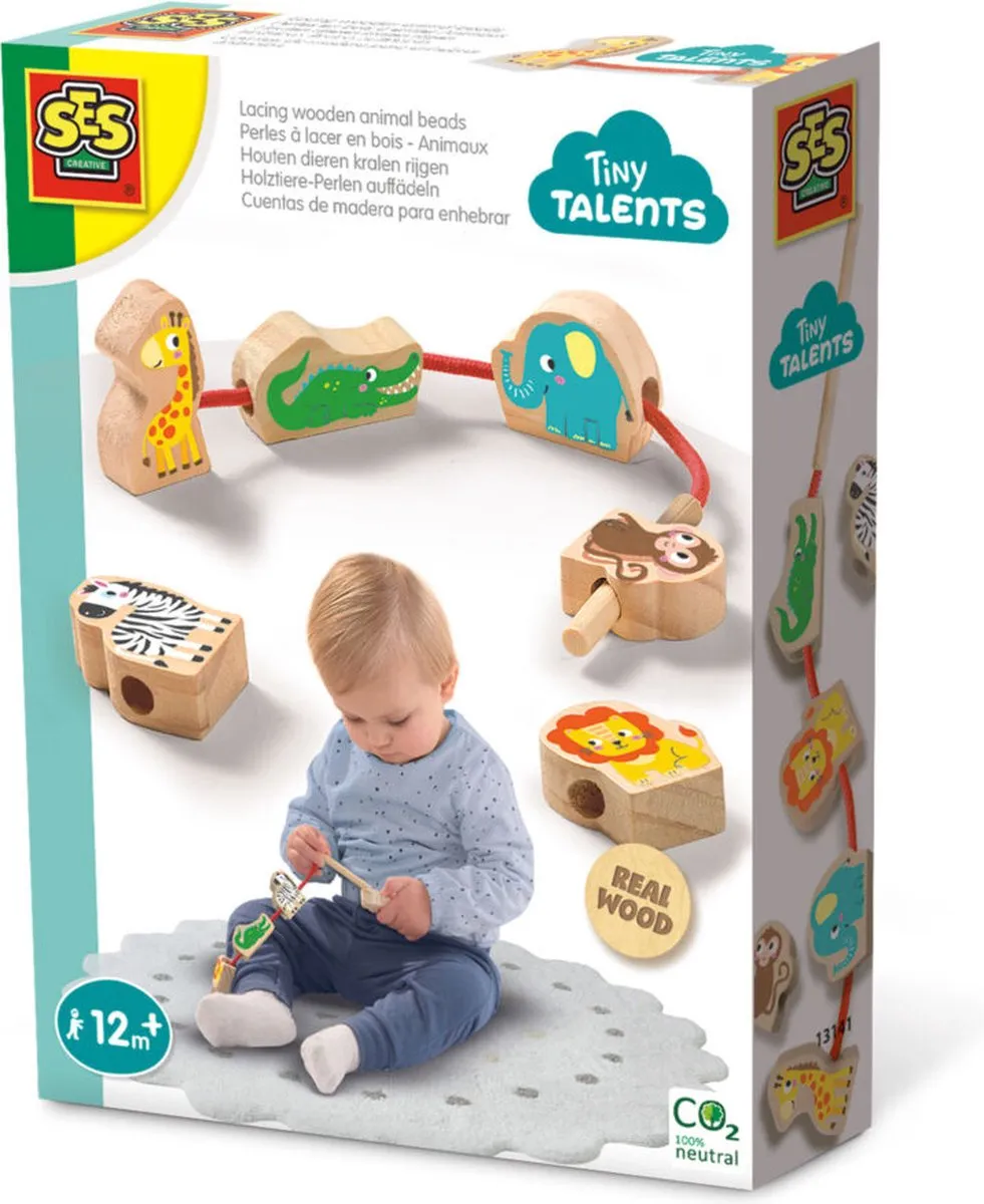 SES Creative Tiny Talents Houten Dierenkralen Rijgen