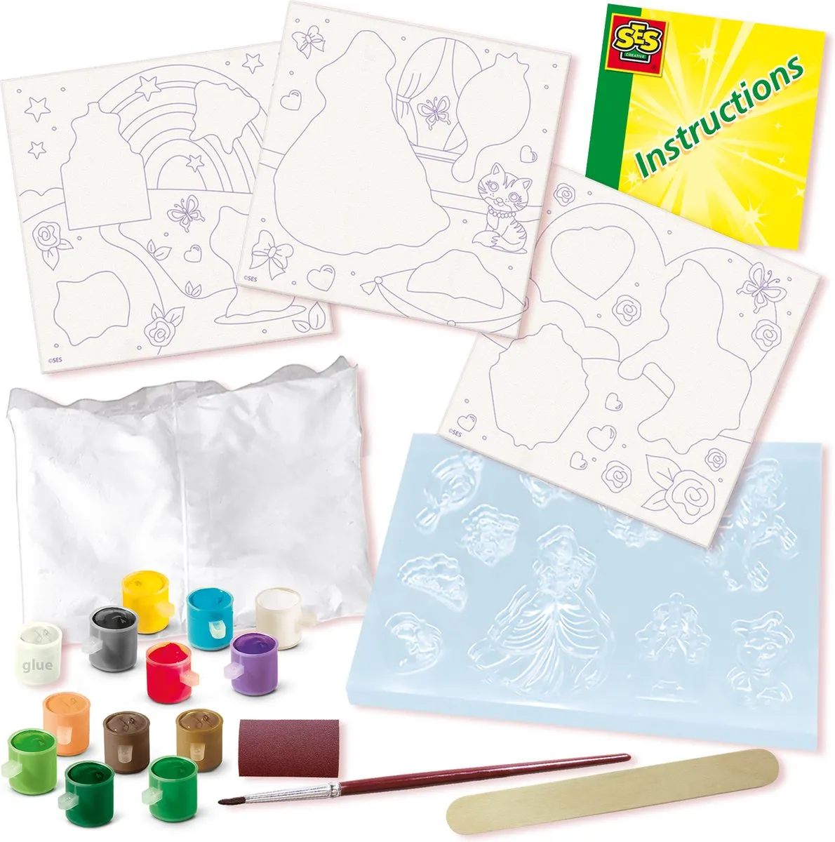 SES Creative Hobby Pink Gieten en Schilderen Prinsessen - 3 Canvassen - 12 Kleuren