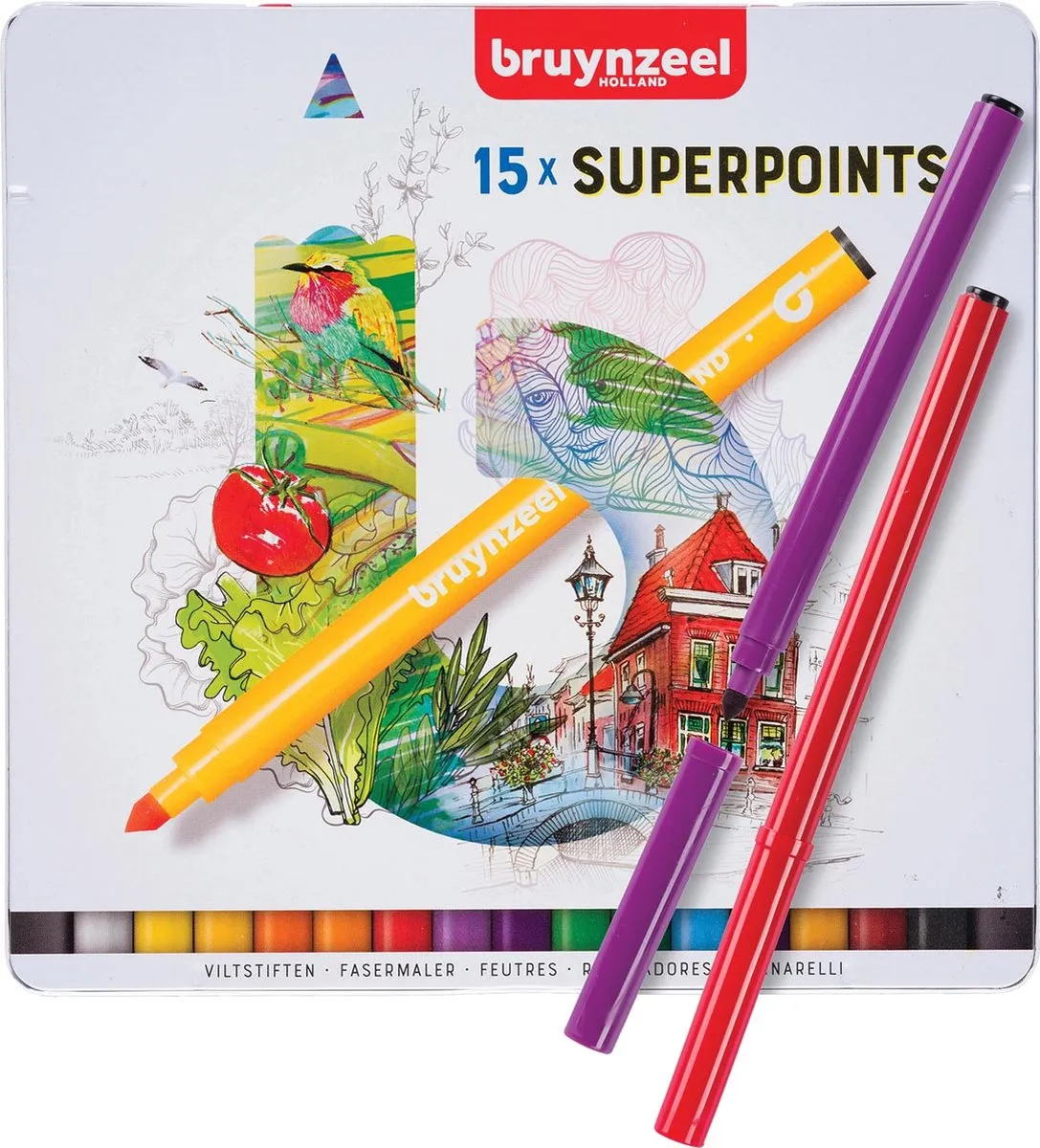 BRUYNZEEL Super Point Viltstiften 15-delig - Multi-Color