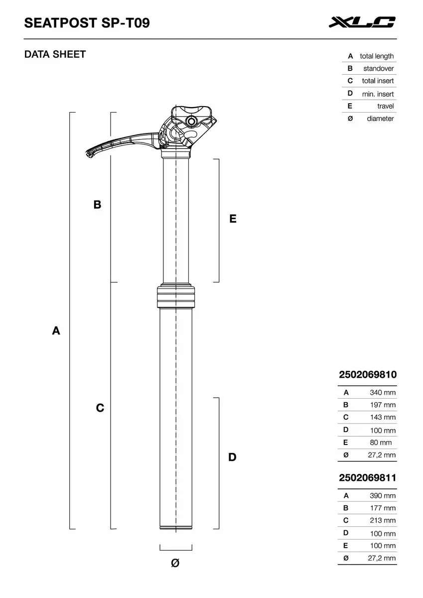 XLC SP-T09 Dropper Zadelpen 27.2x390mm - Aluminium - Zwart