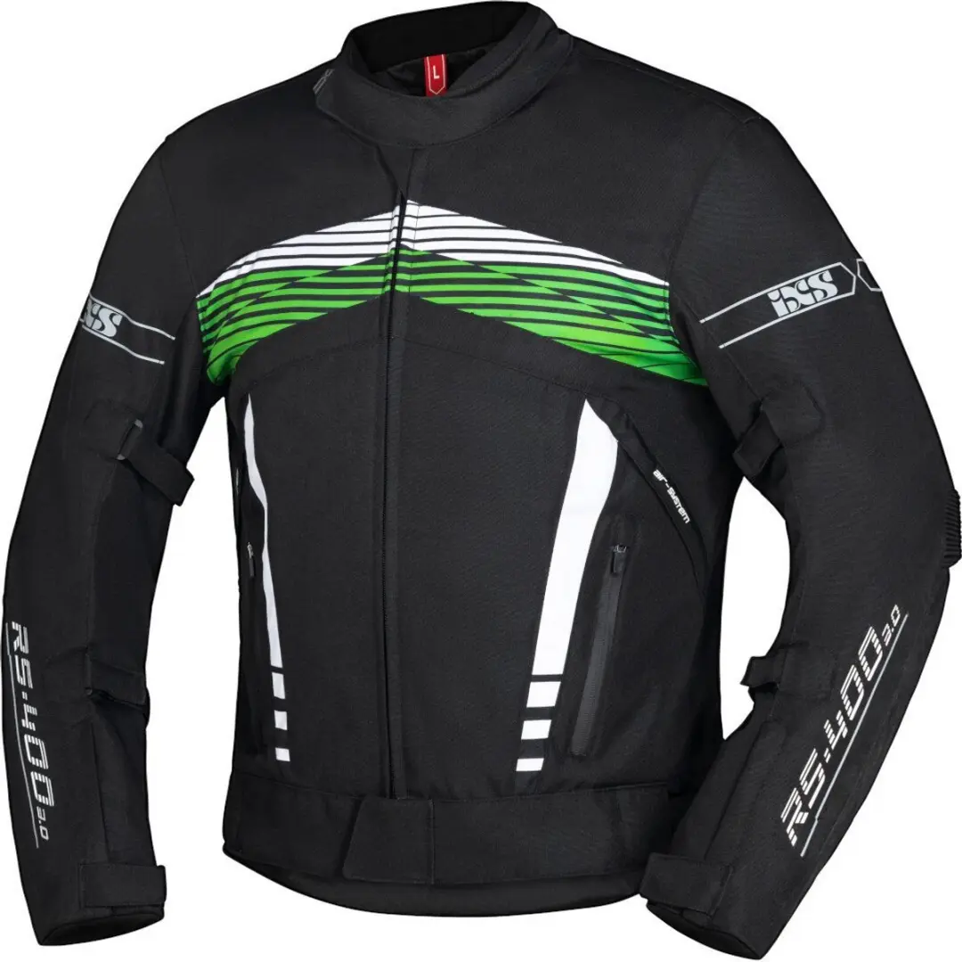IXS RS-400-ST 3.0 Waterdichte Zwart Wit Groen Textiele Motorjas
