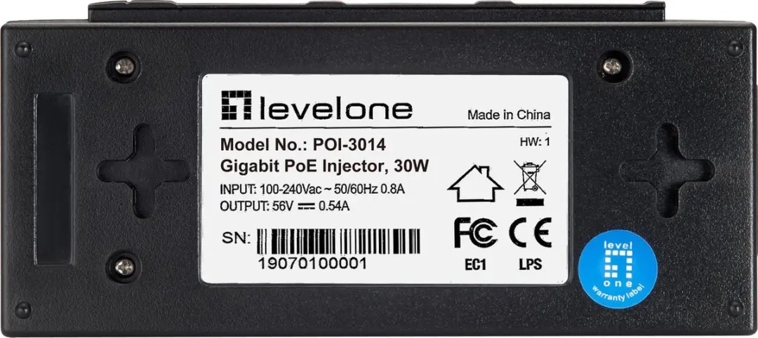 LevelOne POI-3014 PoE Injector 30W - Zwart - afbeelding 2 van 6