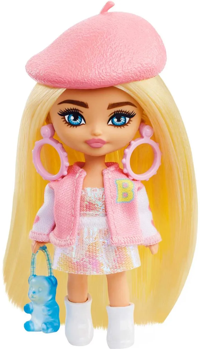Barbie Extra Mini Mini's Pop 8.3cm - Blond - Met baret - afbeelding 6 van 6