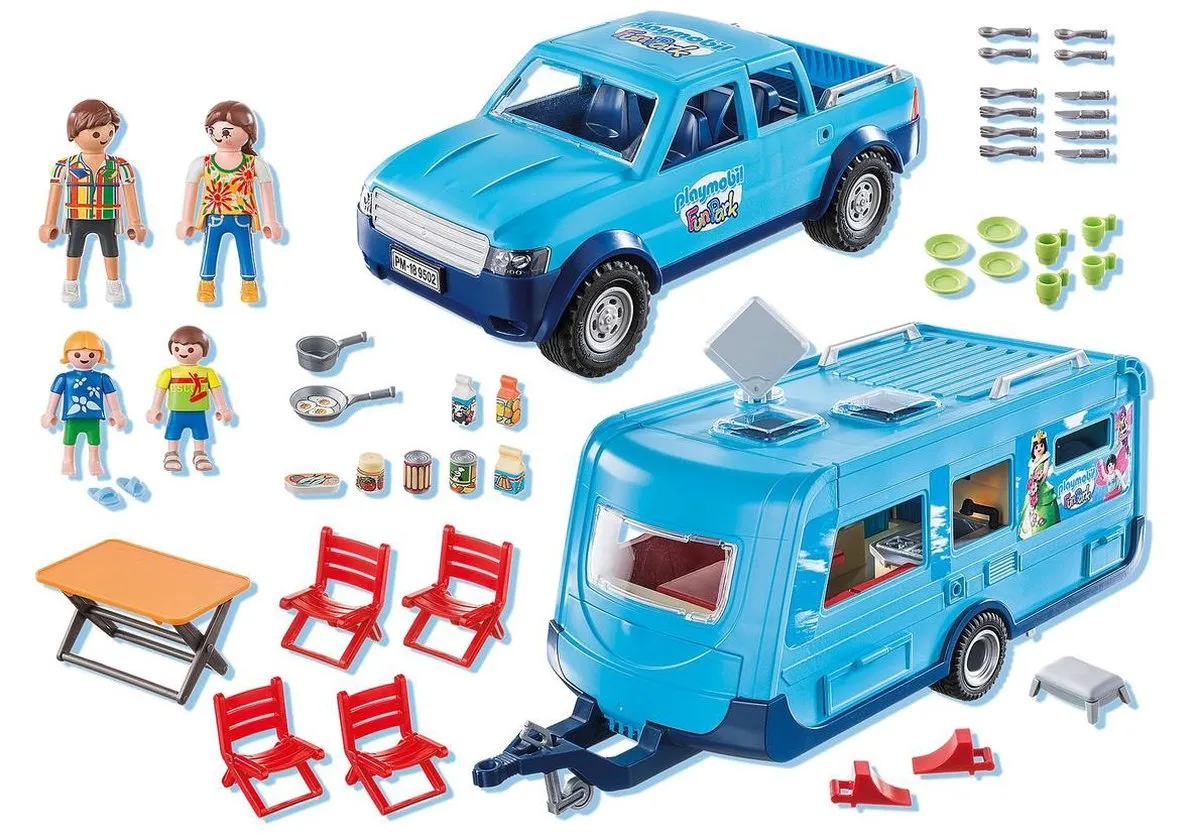 Playmobil Family Fun Funpark Pickup met Caravan 9502 - Blauw