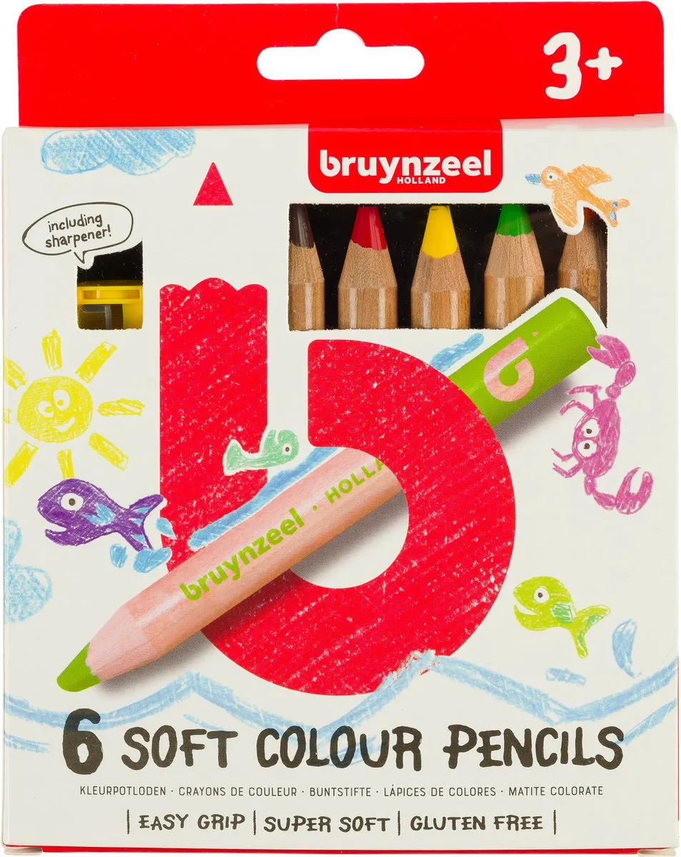 BRUYNZEEL Kids Zachte Kleurpotloden - 6 Stuks - Assorti