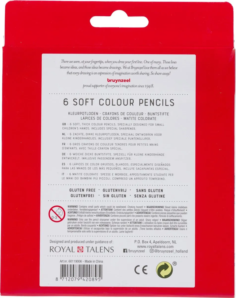 BRUYNZEEL Kids Zachte Kleurpotloden - 6 Stuks - Assorti