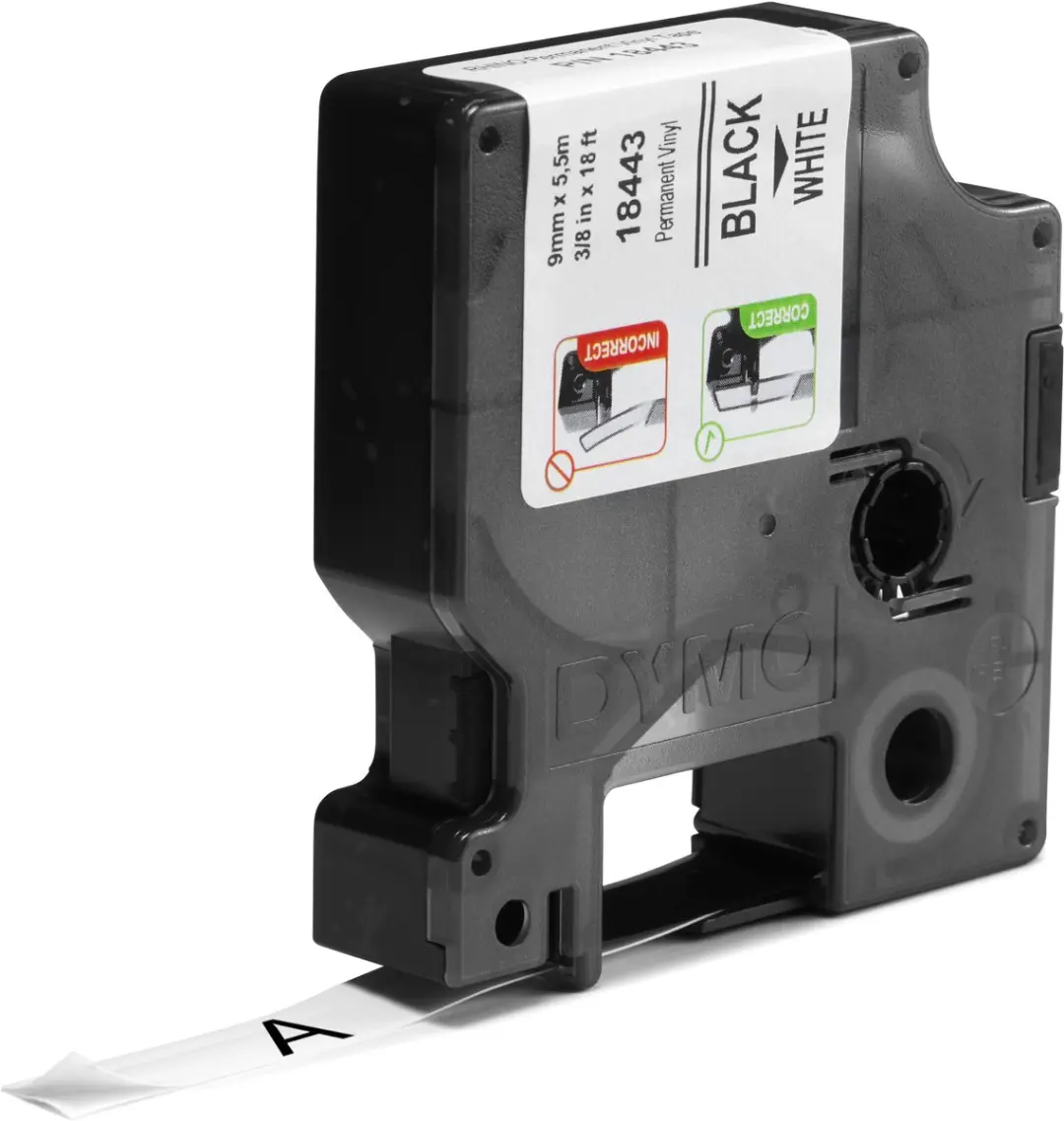 DYMO Rhino S0718580 Zelfklevende Labels 9mm x 5,5m - Zwart/Wit