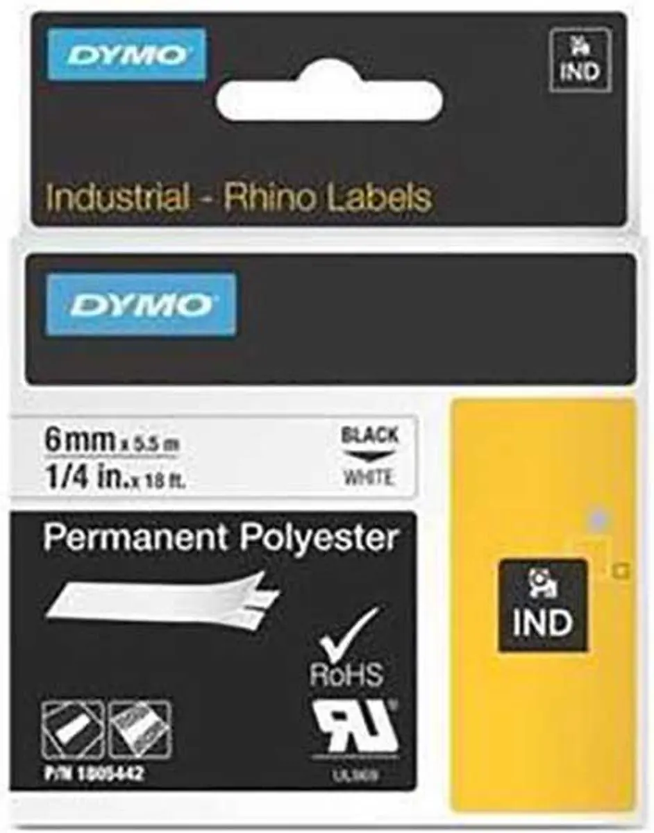 DYMO Rhino S0718260 Heat-Shrink Labels 6mm x 1,5m - Zwart op Wit