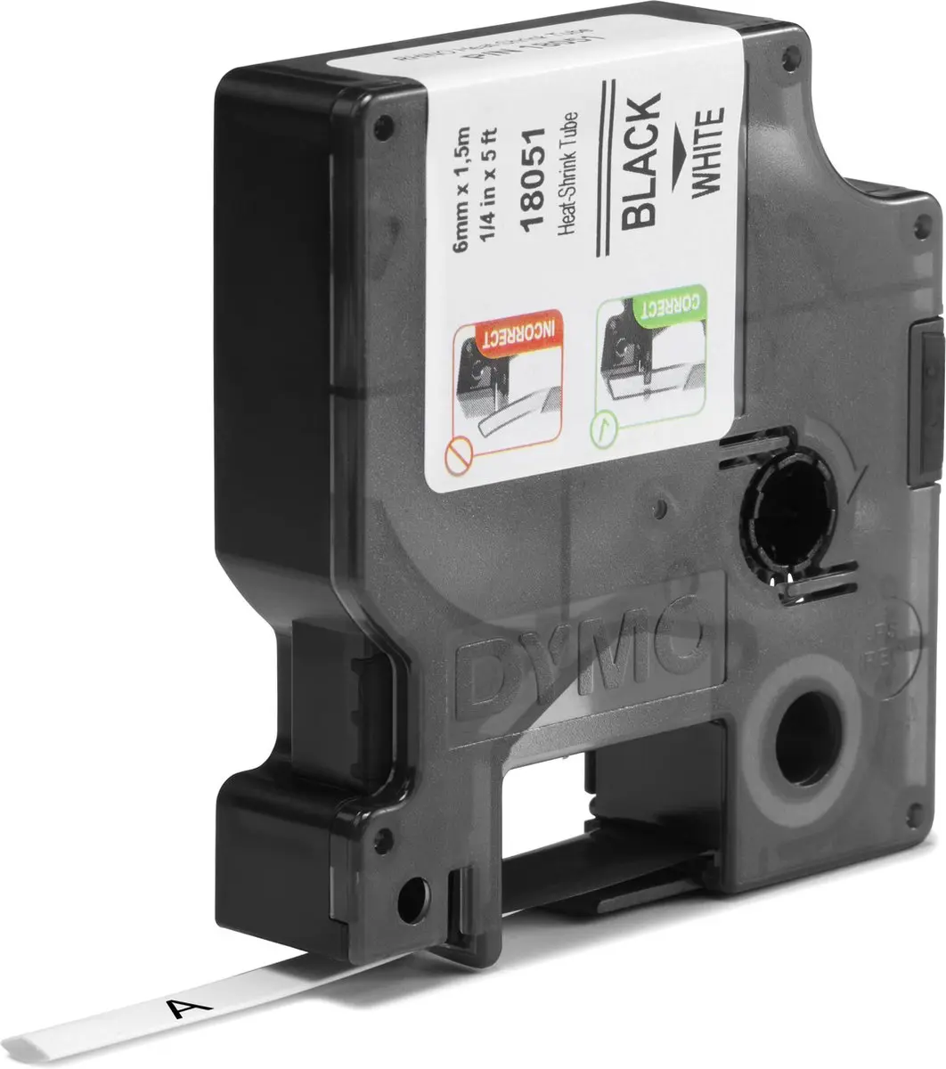 DYMO Rhino S0718260 Heat-Shrink Labels 6mm x 1,5m - Zwart op Wit