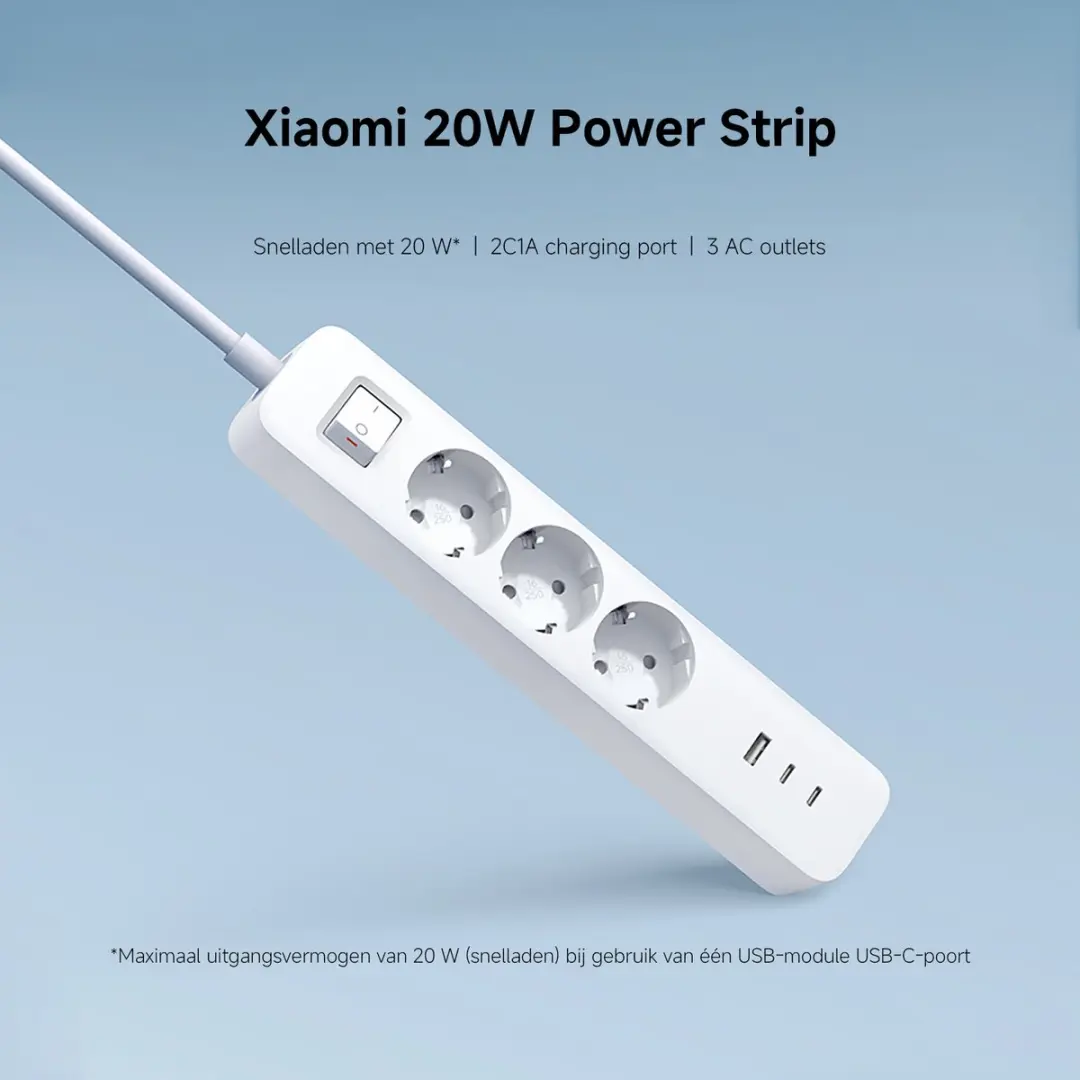 Xiaomi 20W Power Strip 2C1A BHR07UKEU - 3 Stopcontacten Wit