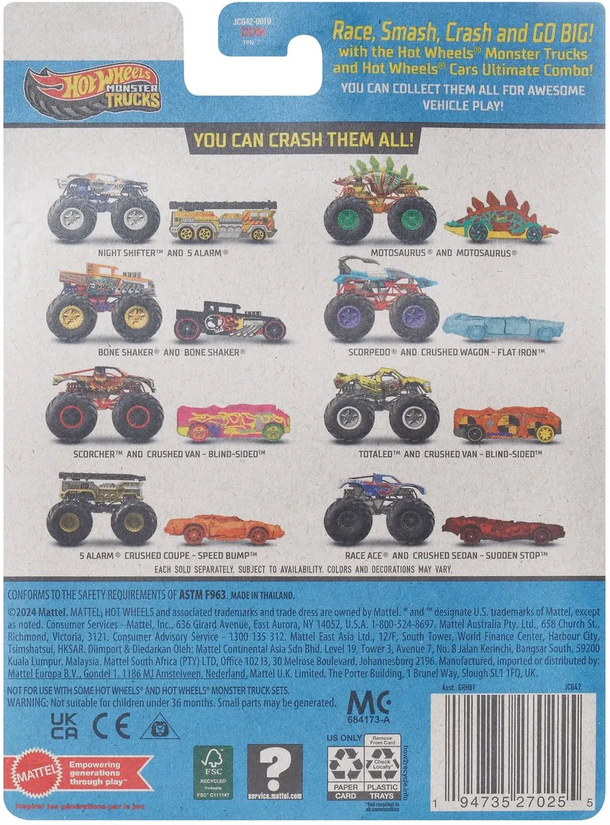 Mattel Hot Wheels Monster Trucks Race Ace 2-delig - Meerkleurig