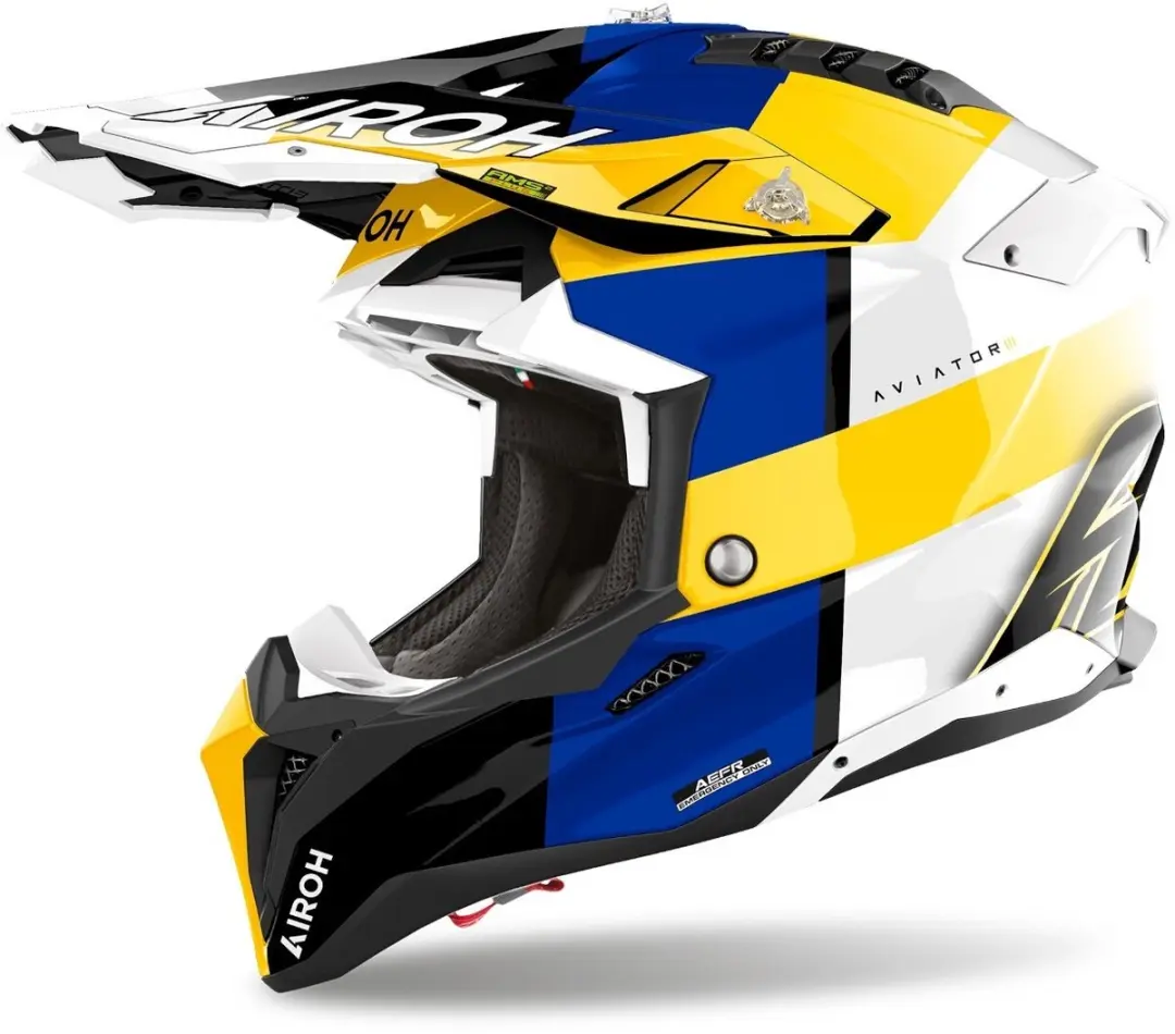 Airoh Aviator 3 Monarch Blauw Wit Geel Crosshelm