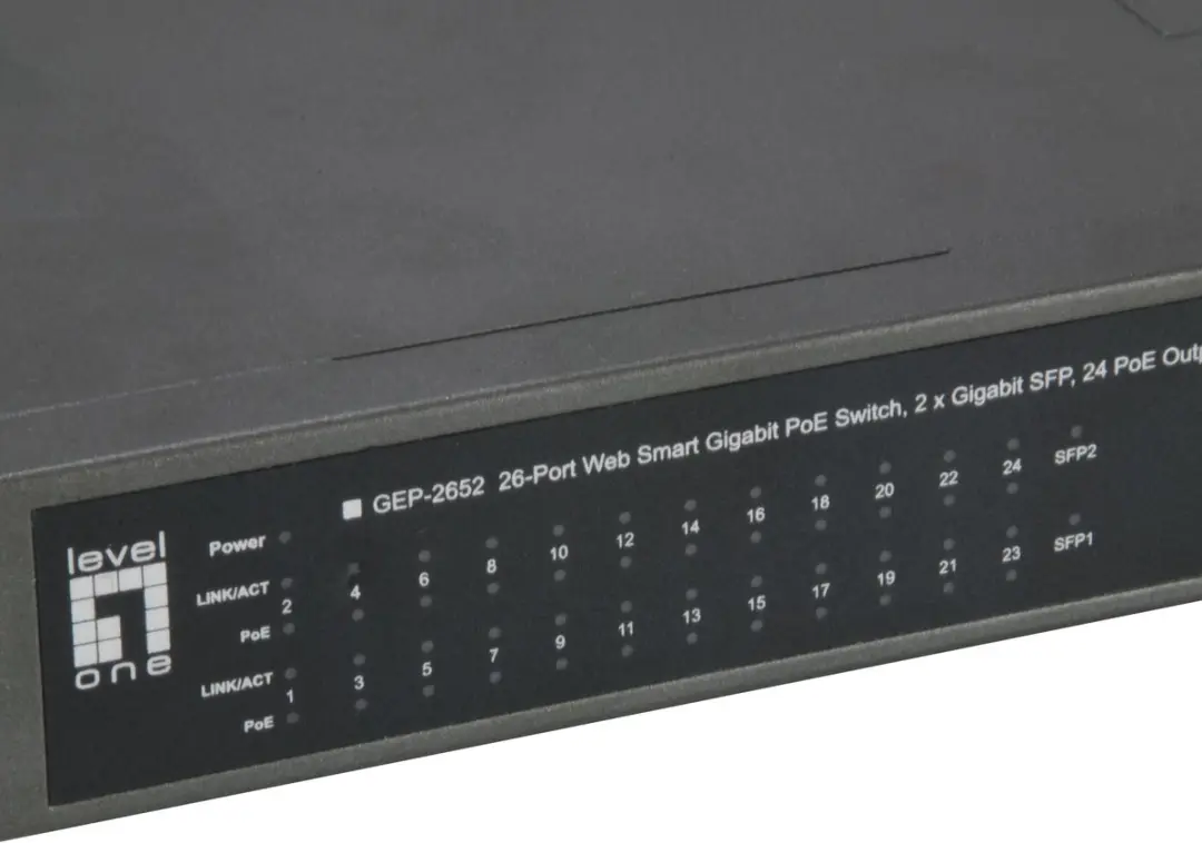 LevelOne GEP-2652 Web Smart PoE Switch 26 Poorten - 24x PoE 370W Grijs