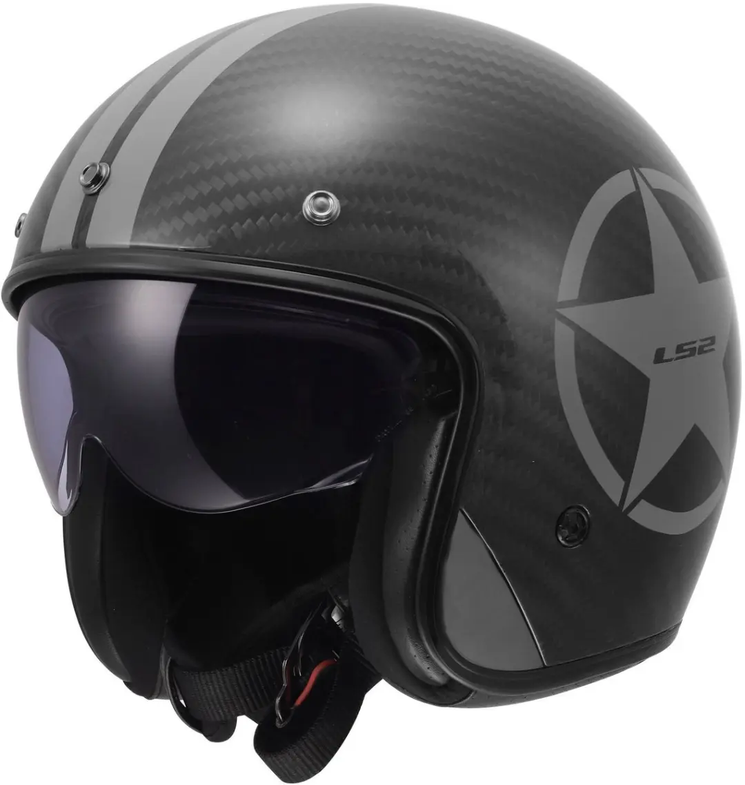 LS2 OF601 Bob II C Star Glans Zwart Carbon Grijs Jethelm