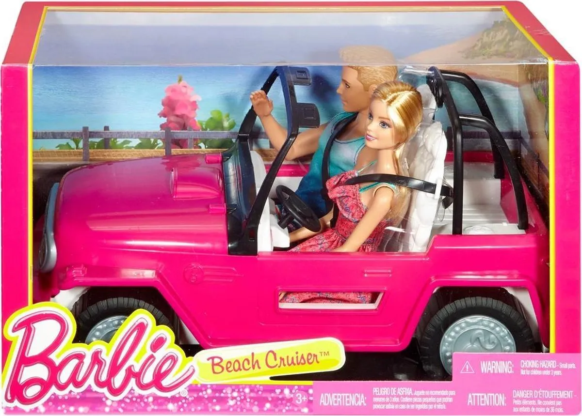 Barbie Beach Cruiser Auto met Ken & Barbie - CJD12-X91B Roze - afbeelding 3 van 5