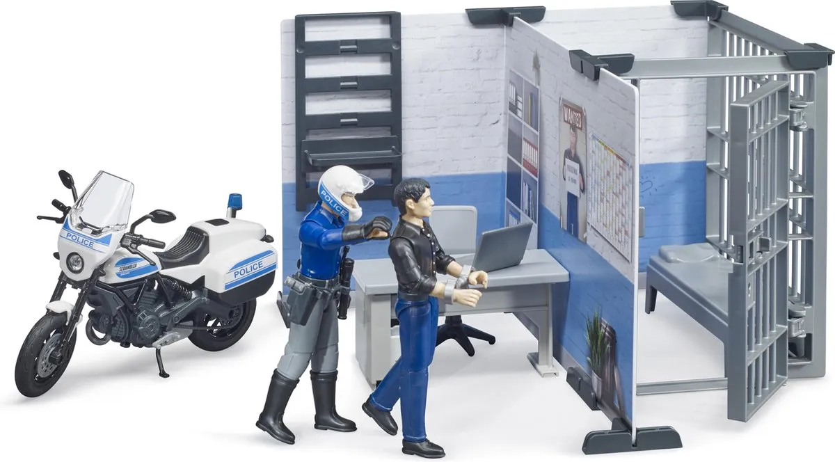 Bruder bworld Politiebureau met Politiemotor 62732 - Grijs