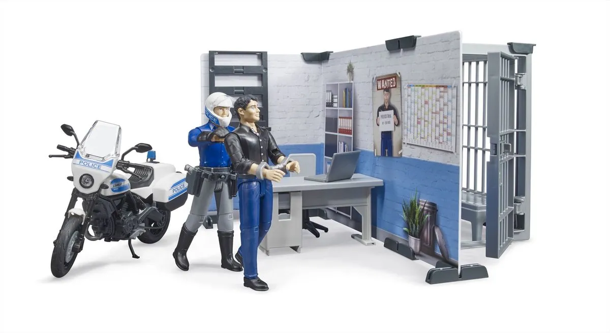 Bruder bworld Politiebureau met Politiemotor 62732 - Grijs
