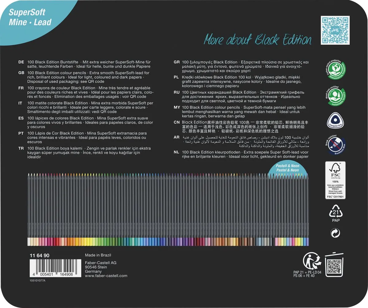 Faber-Castell FC-116490 Kleurpotloden Black Edition - 100 Stuks