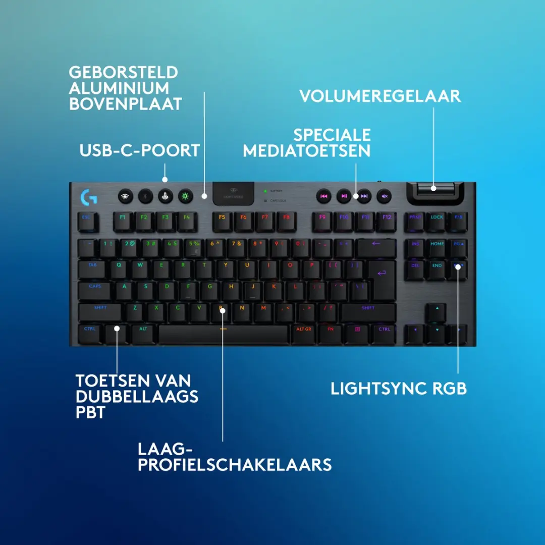 Logitech G G915 X Lightspeed TKL Draadloos Gaming Toetsenbord Tactile FR Azerty - Zwart - afbeelding 6 van 6