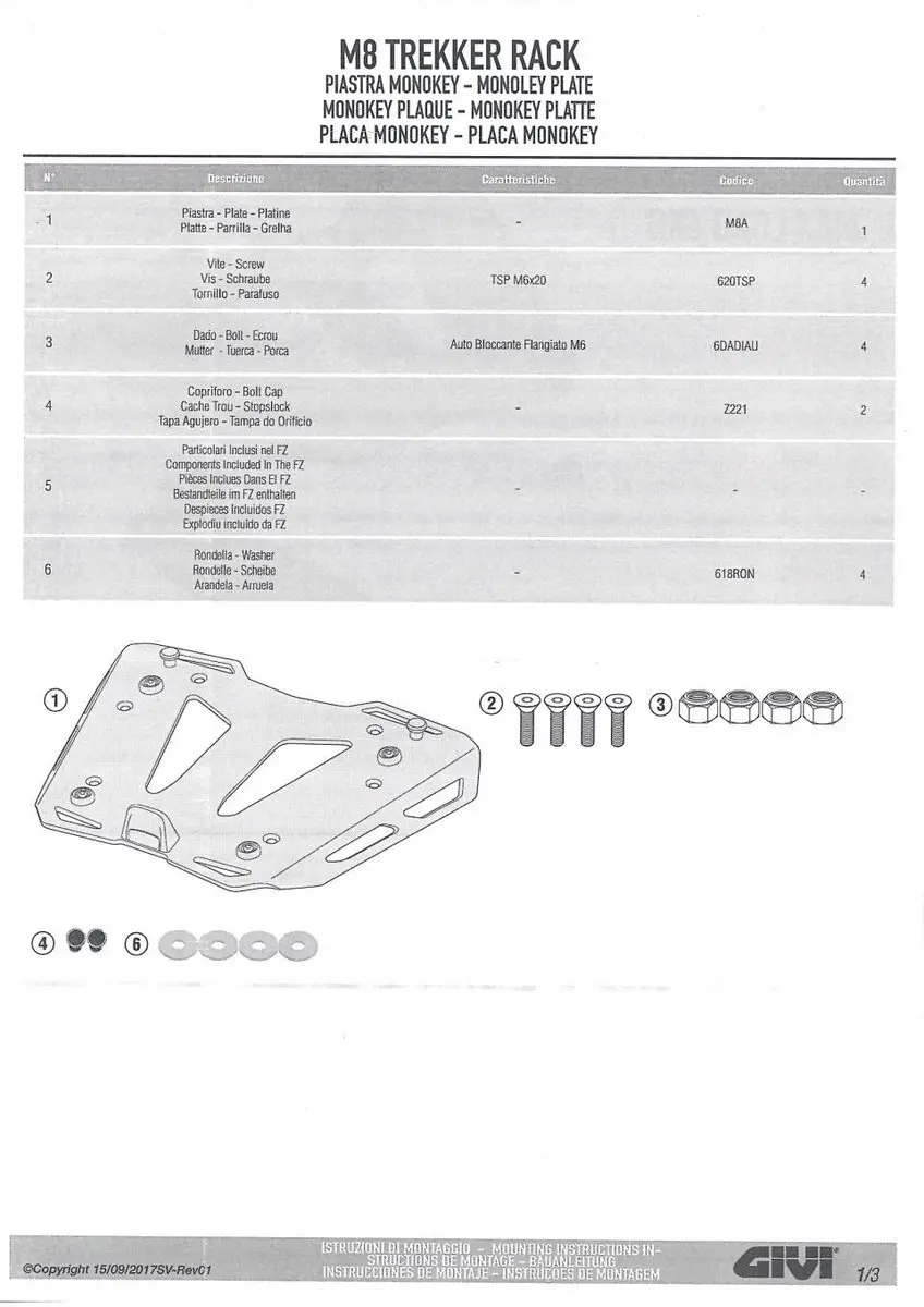 Givi Monokey M8A Topcase Support - Grijs
