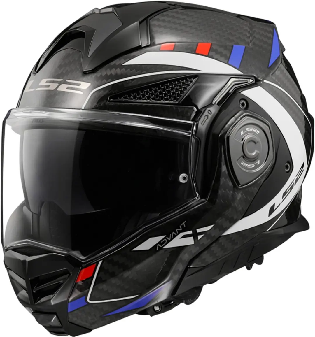 LS2 FF901 Advant X Carbon Future Glossy Zwart Wit Blauw Rood Systeemhelm