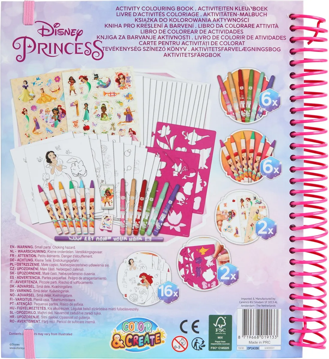 Disney Princess Activiteiten Kleurboek - 16 Platen + 6 Stiften + 6 Potloden