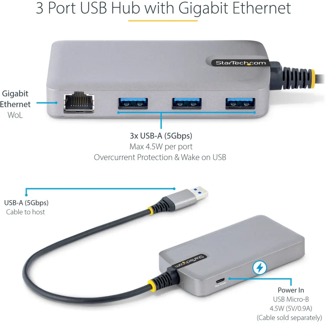 Startech 5G3AGBB-USB-A-HUB USB Hub - Metaal - afbeelding 2 van 6