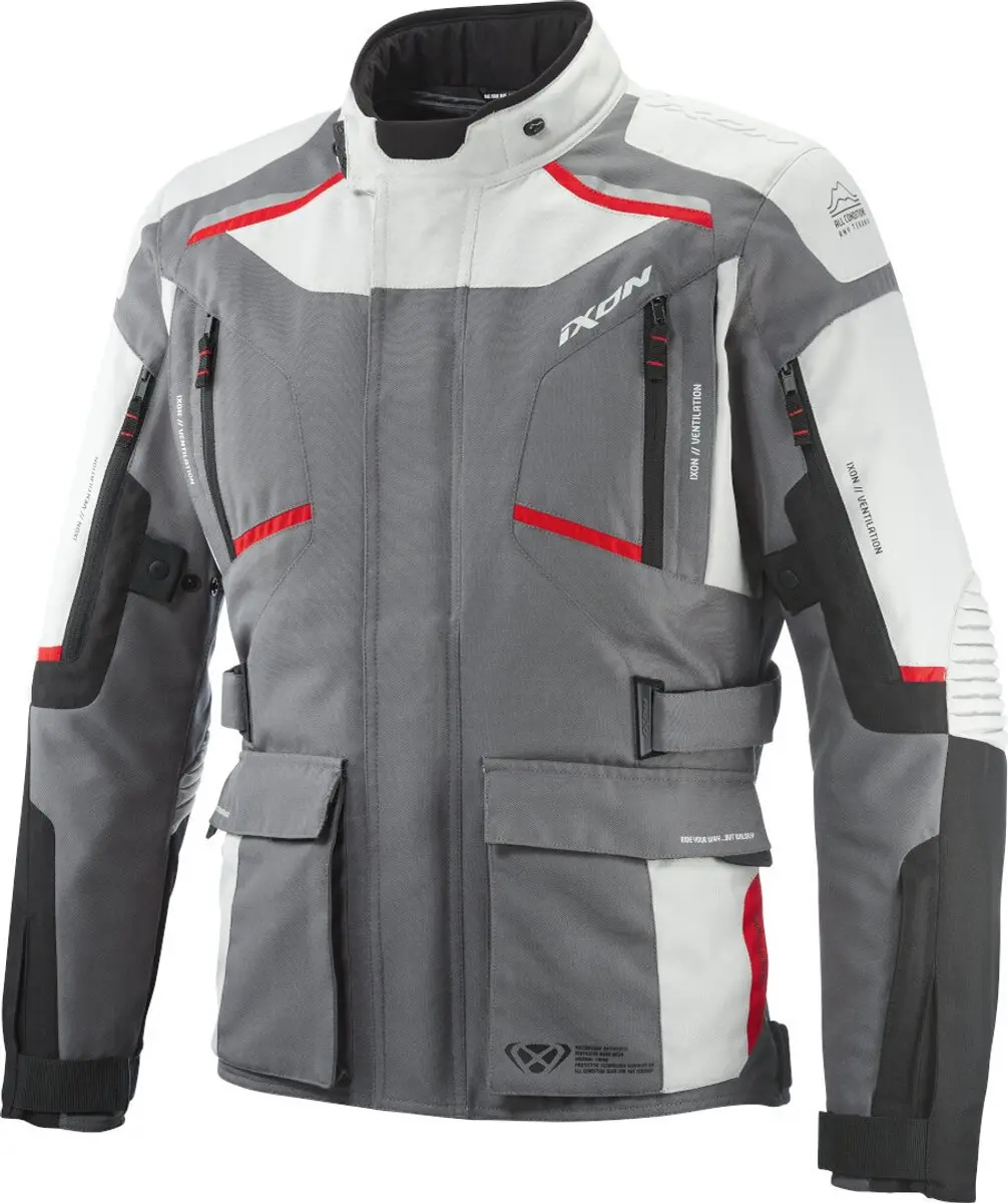 Ixon Midgard Grijs Zwart Rood Waterdichte Textiele Motorjas