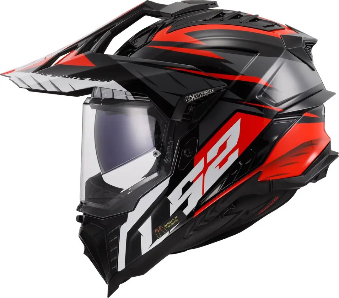 LS2 MX701 Explorer Spire Adventure Helm - XS - Zwart/Rood/Wit