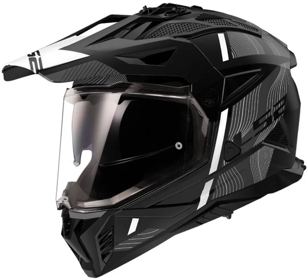 LS2 MX702 Pioneer II Hill Mat Zwart Wit Adventure Helm