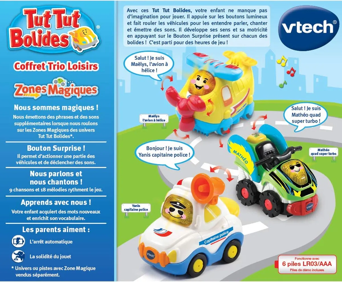 VTech Tut Tut Bolidés Trio Loisirs Box - 6x AA - Meerkleurig