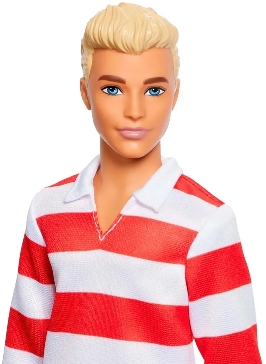 Barbie Fashionistas Ken Pop - Blond haar - Rood-wit gestreepte polo