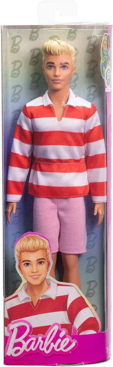 Barbie Fashionistas Ken Pop - Blond haar - Rood-wit gestreepte polo - afbeelding 6 van 6