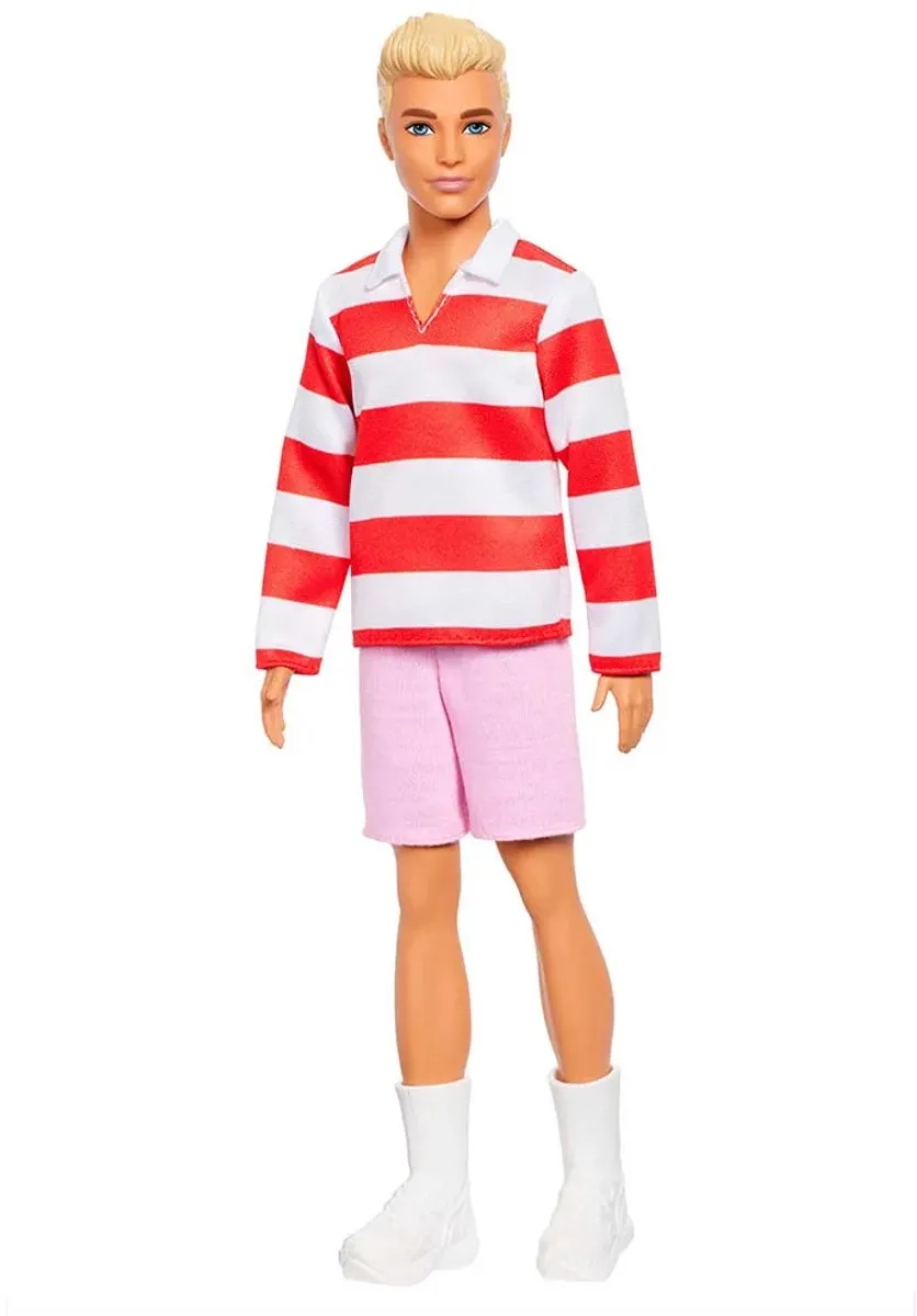 Barbie Fashionistas Ken Pop - Blond haar - Rood-wit gestreepte polo