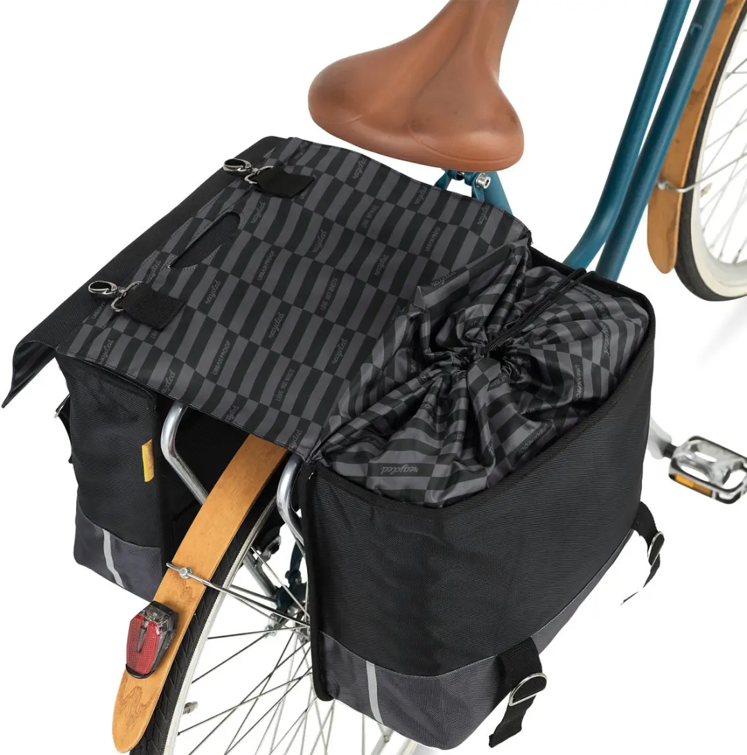 URBAN PROOF Gerecyclede Dubbele Fietstas 40L - Zwart/Grijs