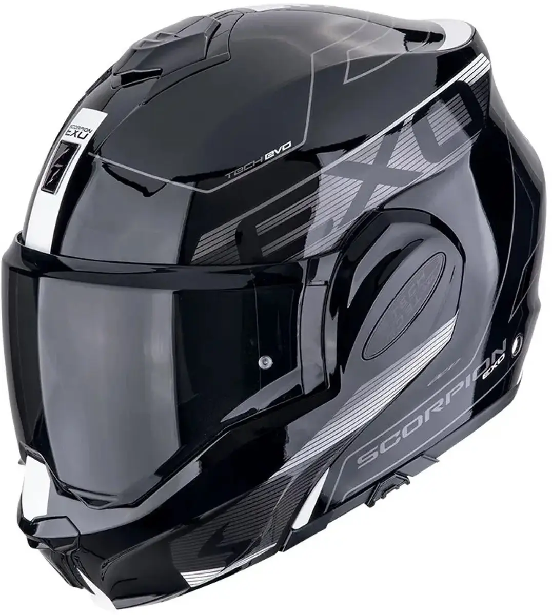 Scorpion EXO-Tech Evo Traveller Helm - S - Glans Zwart/Grijs/Wit