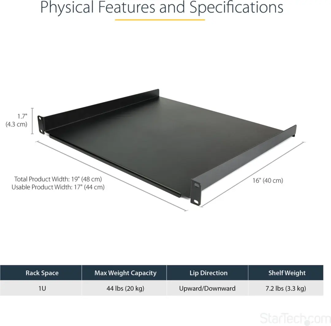 Startech 1U Serverkastplank CABSHELF116 - 40cm - Zwart - afbeelding 4 van 6