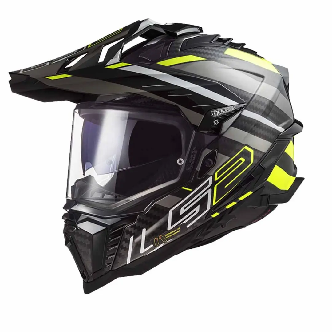 LS2 MX701 Explorer Carbon Edge Glanzend Zwart Fluo Geel Adventure Helm