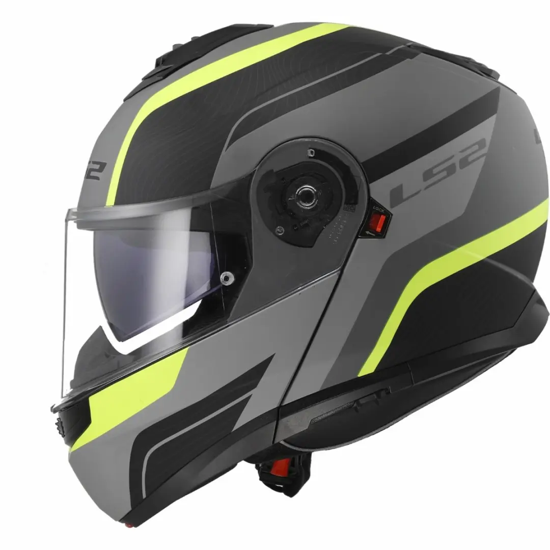 LS2 FF908 Strobe II Monza Systeemhelm - Mat Zwart/H-V Geel